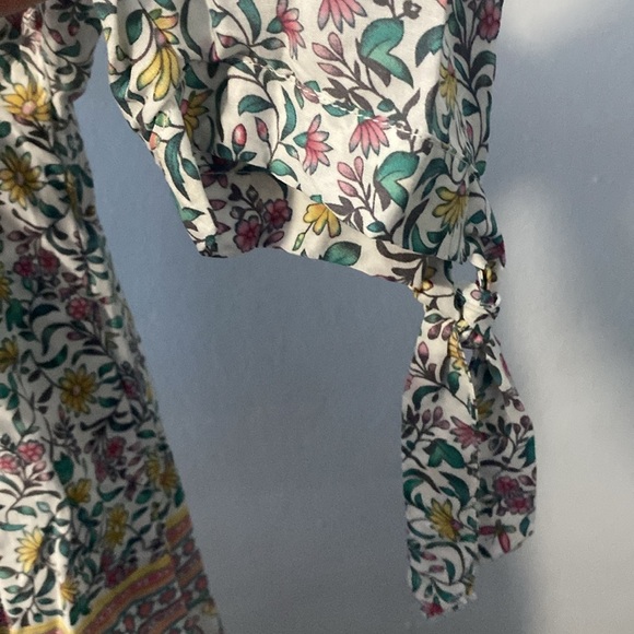 Artisanony Blouse Flowers Butterflies Lightweight Summer Split Neck Top Sz L - Picture 5 of 8